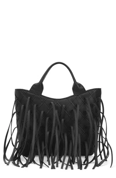 Behno Katrina Mini Fringe Leather Tote In Black