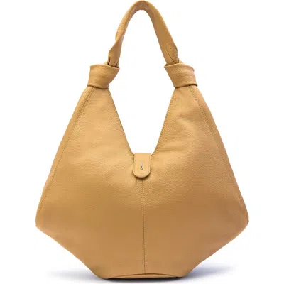Behno Large Nelli Pebble Leather Hobo Bag In Sand
