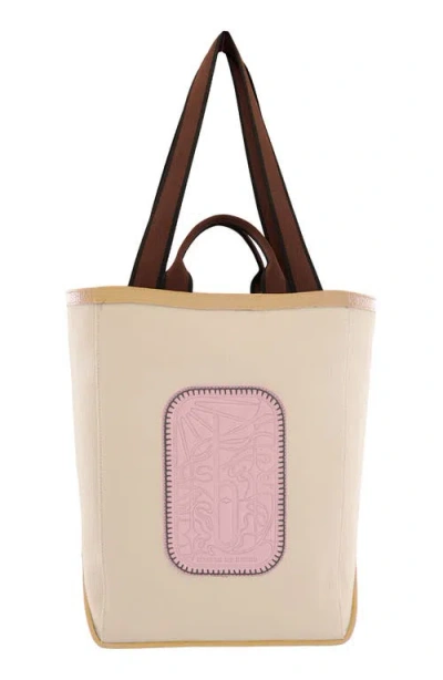 Behno Maison Canvas Tote In Sand/pink Frost