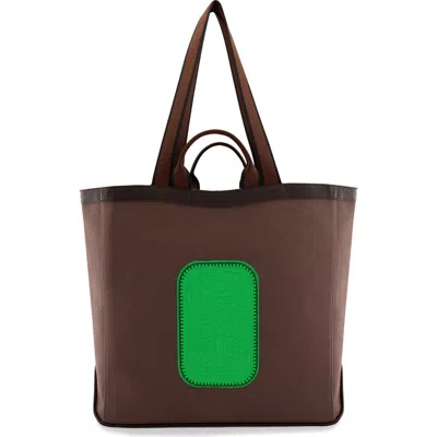 Behno Maison Large Canvas & Leather Tote In Cacao/fern Green