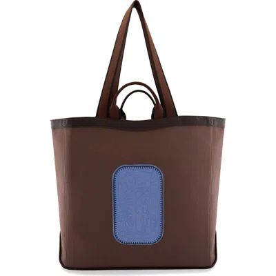 Behno Maison Large Canvas & Leather Tote In Cacao/ocean Blue