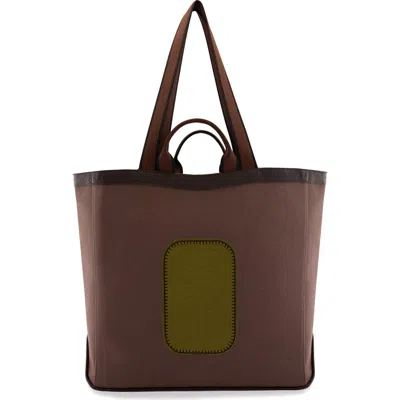 Behno Maison Large Canvas & Leather Tote In Cacao/wood