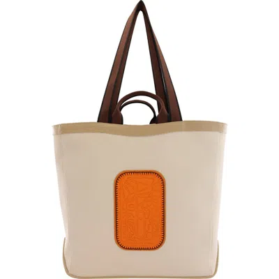 Behno Maison Large Canvas & Leather Tote In Sand/carrot