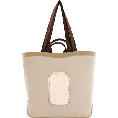 Behno Maison Large Canvas & Leather Tote In Sand/ecru