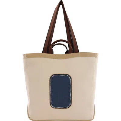 Behno Maison Large Canvas & Leather Tote In Sand/navy