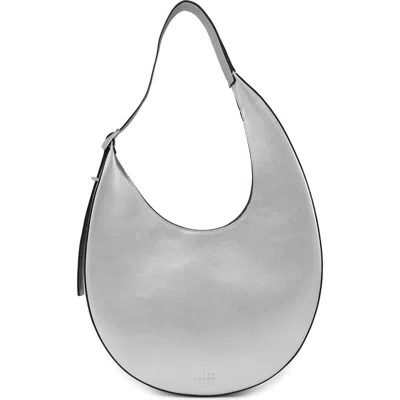Behno Medium Ina Metallic Leather Crescent Shoulder Bag In Silver