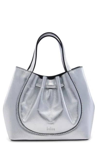 Behno Mini Katrina Metallic Leather Crossbody Tote In Silver