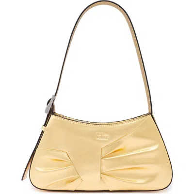 Behno Mini Leena Crosshatched Metallic Leather Shoulder Bag In Gold