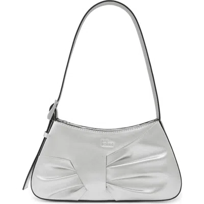 Behno Mini Leena Crosshatched Metallic Leather Shoulder Bag In Silver