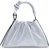 Behno Mini Tina Ruched Metallic Leather Baguette Top Handle Bag In Silver
