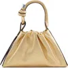 Behno Mini Tina Ruched Metallic Leather Baguette Top Handle Bag In Gold