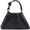 Behno Mini Tina Ruched Metallic Leather Baguette Top Handle Bag In Black
