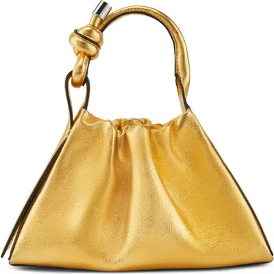Behno Mini Tina Ruched Metallic Leather Baguette Top Handle Bag In Gold