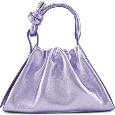 Behno Mini Tina Ruched Metallic Leather Baguette Top Handle Bag In Purple