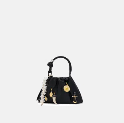 Behno Tina Baguette Mini Ruched Charms Black In Gold