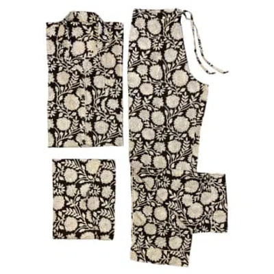 Behotribe  &  Nekewlam Pyjama Set Cotton Floral Block Print Ebony In Neutral