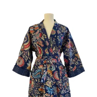 Behotribe  &  Nekewlam Dressing Gown Cotton Kantha Floral In Multi