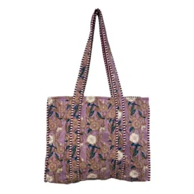 Behotribe  &  Nekewlam Tote Bag Large Revisable Block Printed Lilac Floral In Neutral