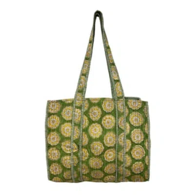 Behotribe  &  Nekewlam Tote Bag Large Revisable Block Printed Moss Green