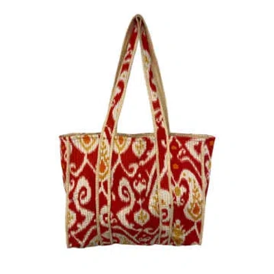 Behotribe  &  Nekewlam Tote Bag Large Revisable Block Printed Red Ikat