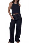 Beige Botany Denim Halter Top And Tie Pants In Navy Blue In Blue