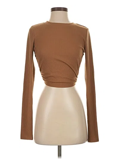 Pre-owned Beige Botany Long Sleeve Top Brown Turtleneck Tops