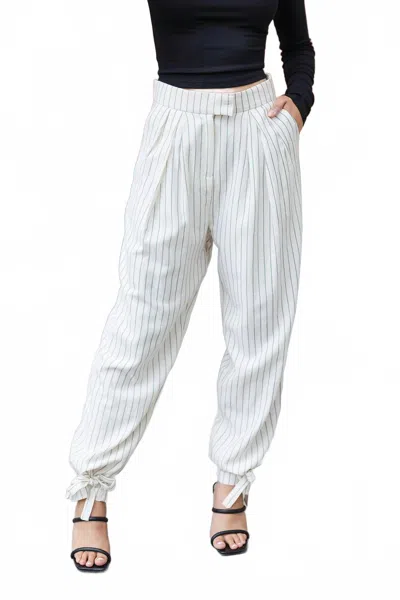 Beige Botany No Strings Attached Ankle Tie Pants In Ivory In White