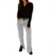 Beige Botany Ribbed Henley Basic Top In Black In Black