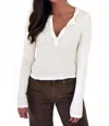 Beige Botany Ribbed Henley Basic Top In White In White