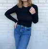 Beige Botany Take It Easy Ribbed Long Sleeve Top In Black
