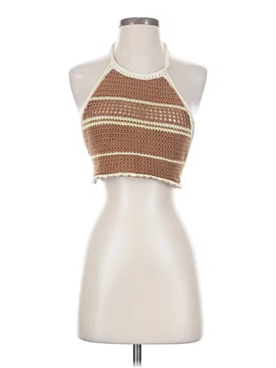 Pre-owned Beige Botany Tank Top Brown Halter Neckline Tops
