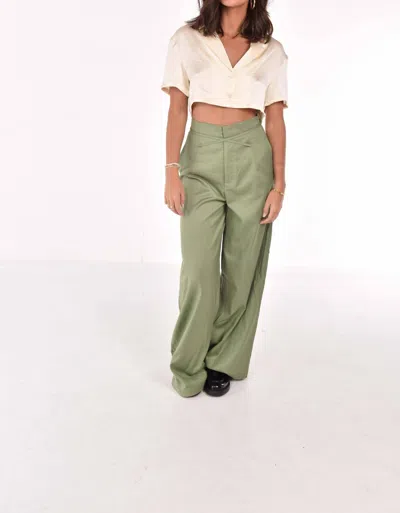 Beige Botany Tie Pants In Olive In Green