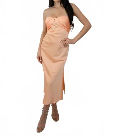 Beige Botany Yannie Strapless Satin Midi Dress In Orange In Pink