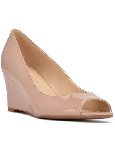 Beige Canise 3 Womens Patent Peep Toe Wedge Heels In