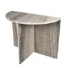 Beige/white/gray Patrice 20" Art Deco Minimalist Natural Marble Handmade Demilune Side Table, Pink/beige/white