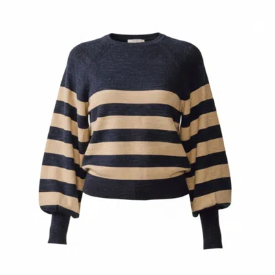 Beira Women's Blue Ada Lantern Sleeve Cotton Stripe Jumper In Navy & Cream In Multi