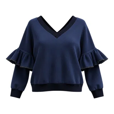 Beira Women's Blue Victoria Ruffle Sleeve Sweatshirt – Navy