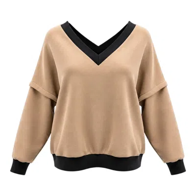 Beira Women's Neutrals Victoria V-neck Sweatshirt – Camel In Sand