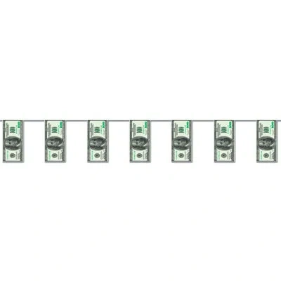 Beistle $100 Bill Pennant Banner - 10" X 12' - Pack Of 12 In Multicolor