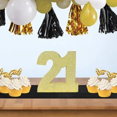 Beistle 3-d Glittered "21" Foam Centerpiece – Gold Freestanding Table Decoration For 21st Birthday Parties, 