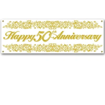 Beistle "50th" Anniversary Sign Banner In Gold