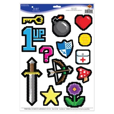 Beistle 8-bit Peel 'n Place - 12" X 17" Sh - Pack Of 12 In Multicolor