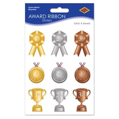 Beistle Award Ribbon Stickers - 4â¾" X 7â½" - Pack Of 12 In Multicolor