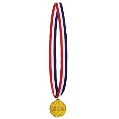 Beistle Awesome Medal With Ribbon - 30" With 2" Medal - Pack Of 12 In Gold