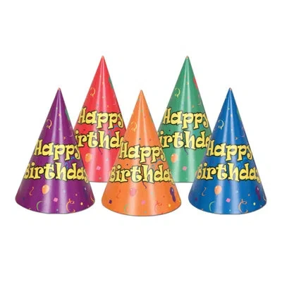 Beistle Balloon & Confetti Birthday Cone Hats In Multicolor