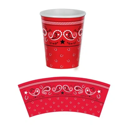 Beistle Bandana Beverage Cups - 9 oz - Pack Of 12 In Red