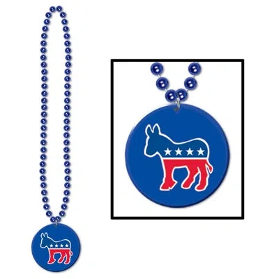 Beistle Beads W/democratic Medallion In Blue