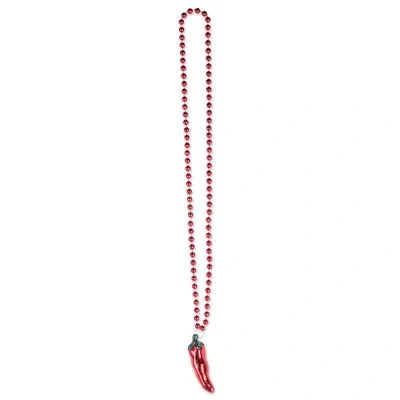 Beistle Beads With Chili Pepper Medallion In Red