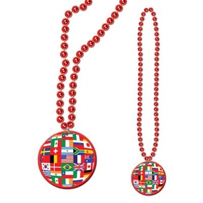 Beistle Beads With International Flag Medallion In Multicolor