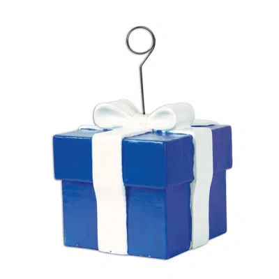 Beistle Blue Gift Box Photo/balloon Holder In Multicolor